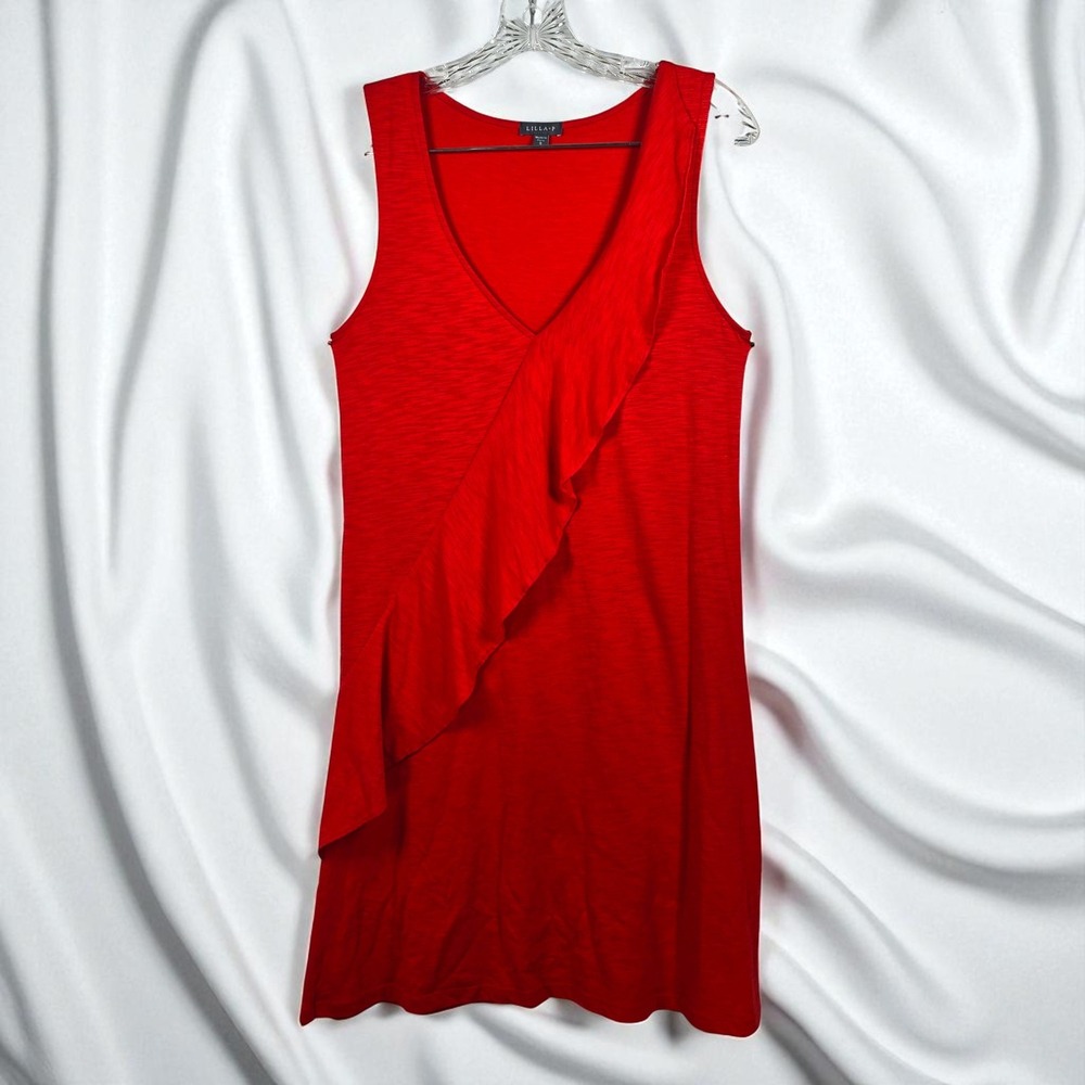 Lilla P Red Sleeveless Dress Woman Small Casual VNeck Ruffle Detail Made in Peru